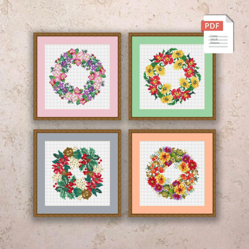 Set of 4 Seasons Cross Stitch Pattern #ssn065