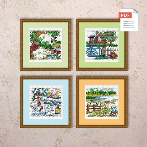 Set of 4 Seasons Landscape Cross Stitch Pattern #ssn120
