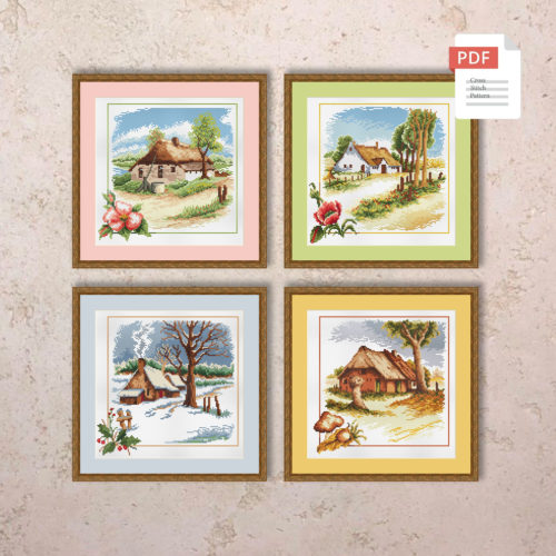 Set of 4 Seasons Landscape Cross Stitch Pattern #ssn145