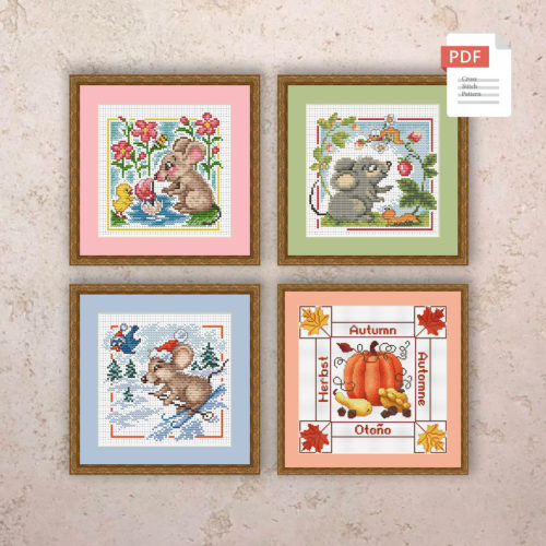 Set of 4 Seasons Mouses Cross Stitch Pattern #ssn200