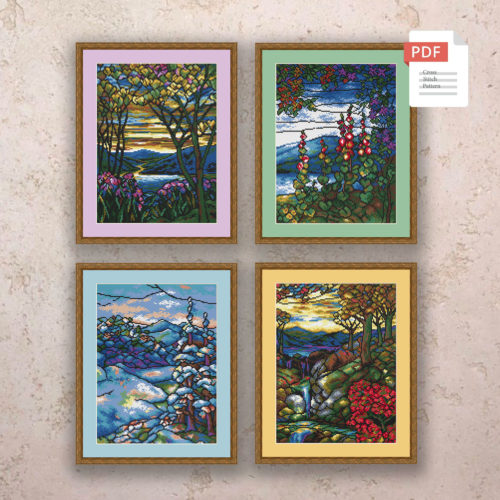 Set of 4 Seasons Landscape Cross Stitch Pattern #ssn205