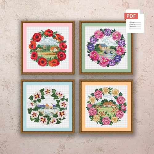 Set of 4 Seasons Cross Stitch Pattern #ssn245