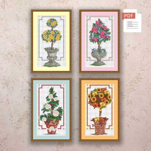 Set of 4 Seasons Topiary Cross Stitch Pattern #ssn250