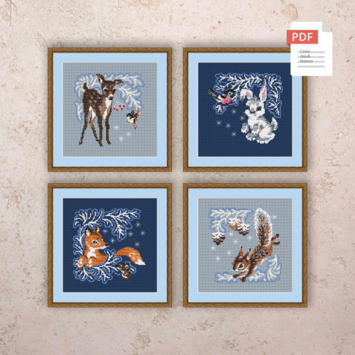 Set of 4 Winter Animals Cross Stitch Pattern #ssn255
