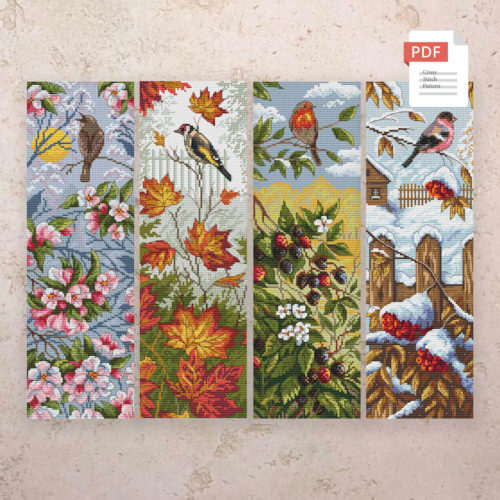 Set of 4 Seasons Birds Cross Stitch Pattern #ssn270