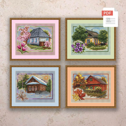 Set of 4 Seasons Landscape Cross Stitch Pattern #ssn275