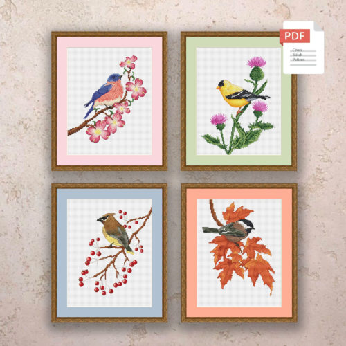 Set of 4 Seasons Birds Cross Stitch Pattern #ssn285