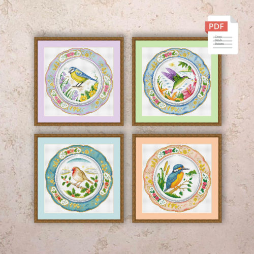 Set of 4 Seasons Birds Cross Stitch Pattern #ssn290