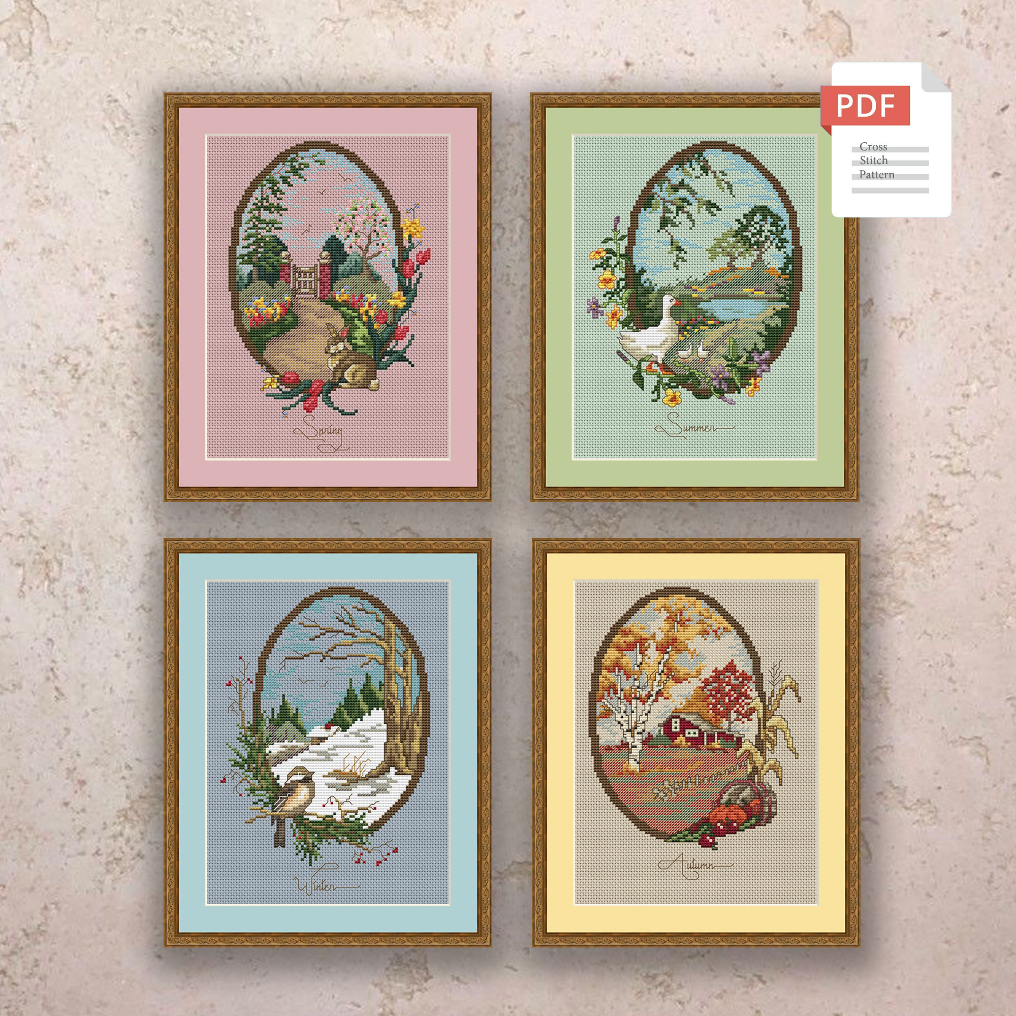 Set of 4 Seasons Landscape Cross Stitch Pattern #ssn295 - Image 2