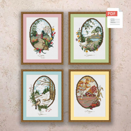 Set of 4 Seasons Landscape Cross Stitch Pattern #ssn295