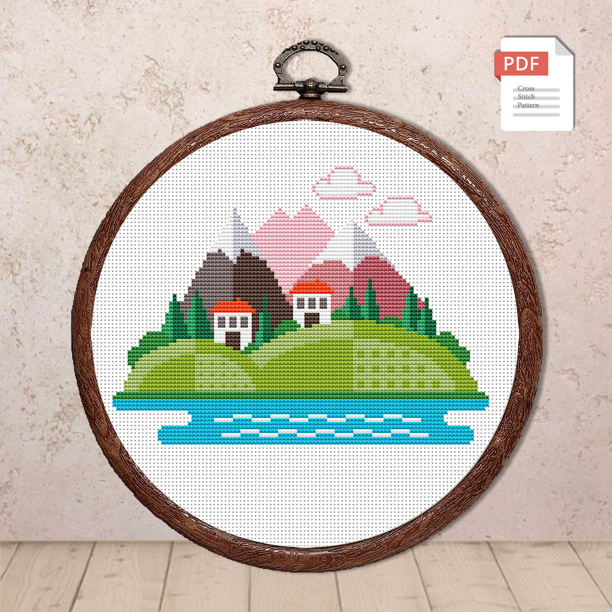 Pink Mountains Cross Stitch Pattern #trl001