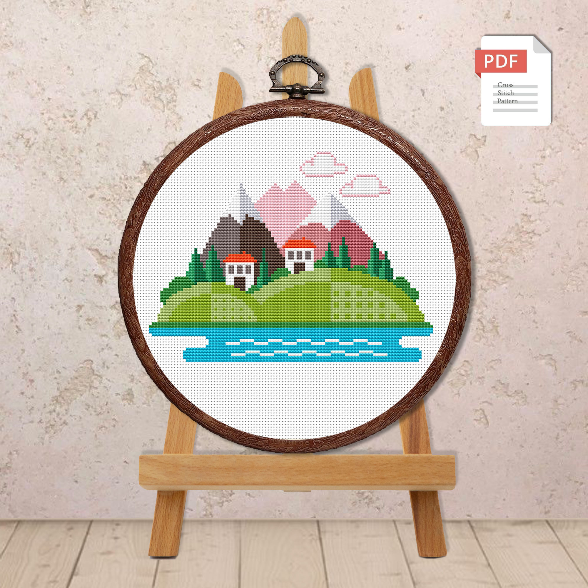 Pink Mountains Cross Stitch Pattern #trl001 - Image 2