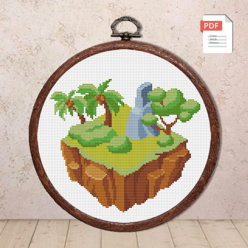 Flying Island Cross Stitch Pattern #trl009