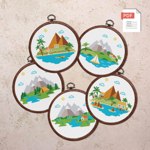 Set of 5 Mountains Cross Stitch Pattern #trl017
