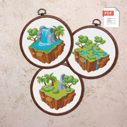 Set of 3 Flying Island Cross Stitch Patterns #trl018