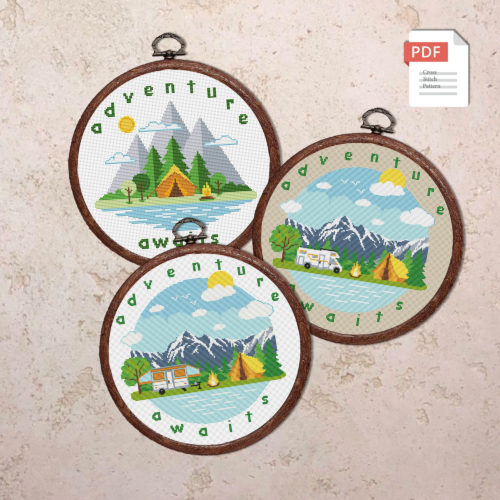Set of 3 Adventure Awaits Cross Stitch Patterns #trl019