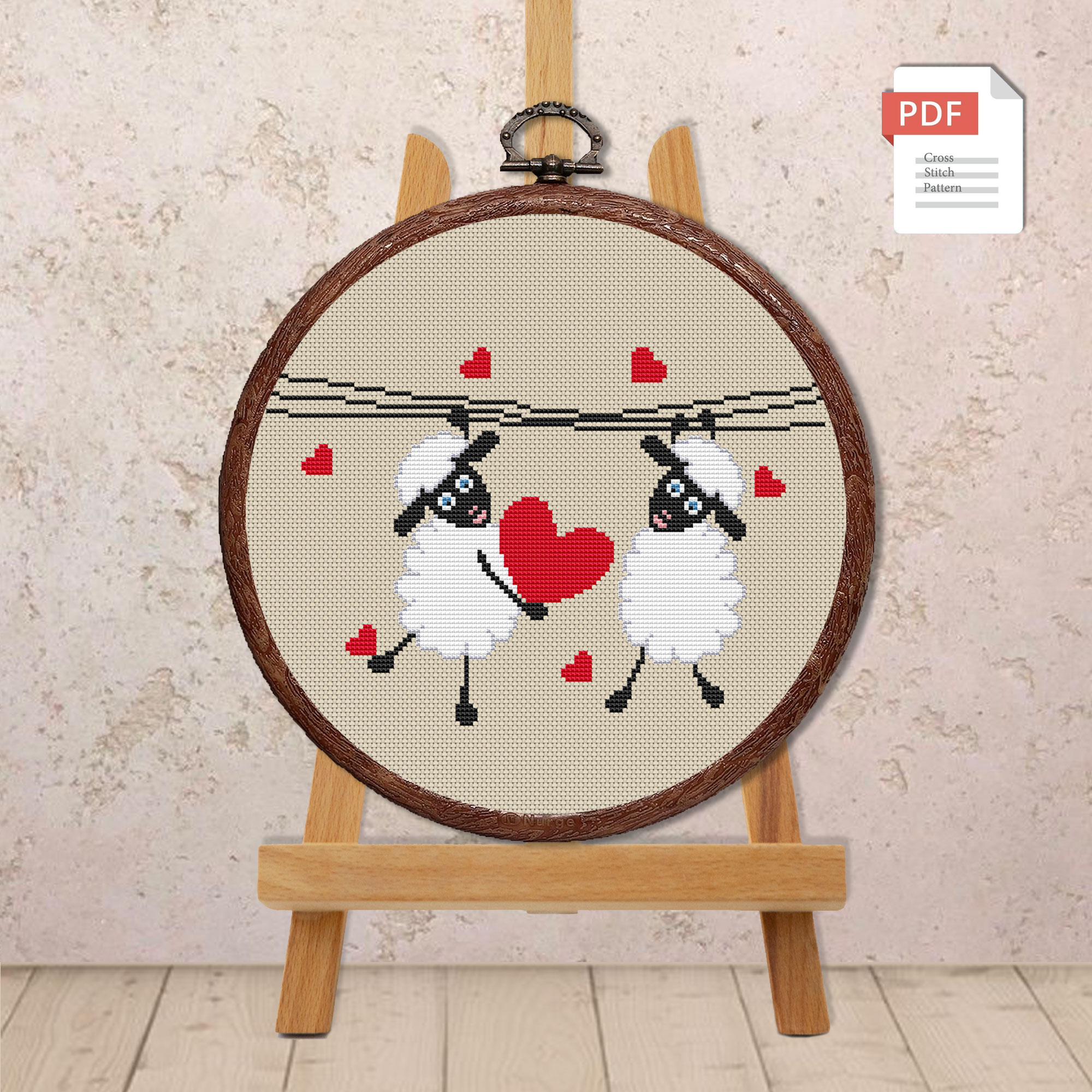 Sheeps in Love Cross Stitch Pattern #vl001 - Image 3