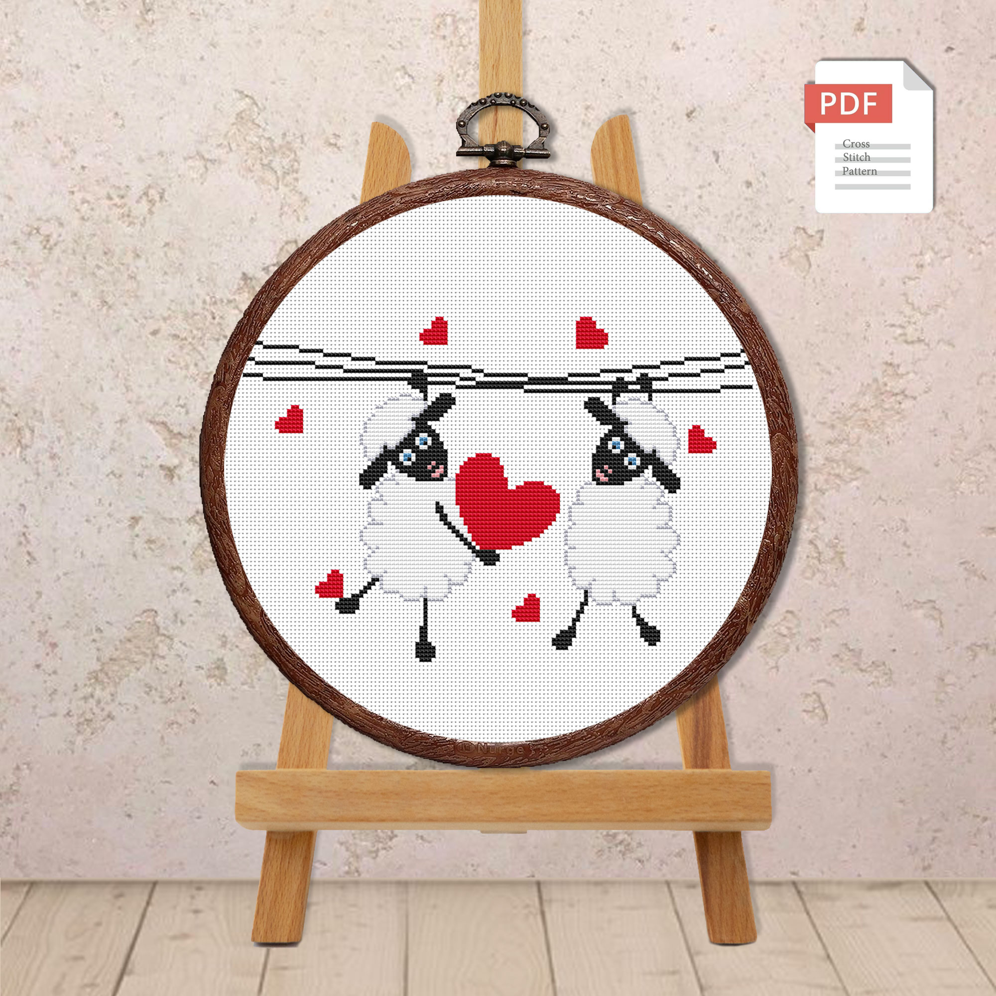 Sheeps in Love Cross Stitch Pattern #vl001 - Image 2