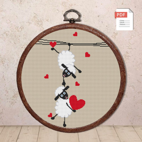 Sheeps in Love Cross Stitch Pattern #vl002