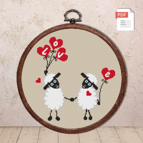 Sheeps in Love Cross Stitch Pattern #vl003