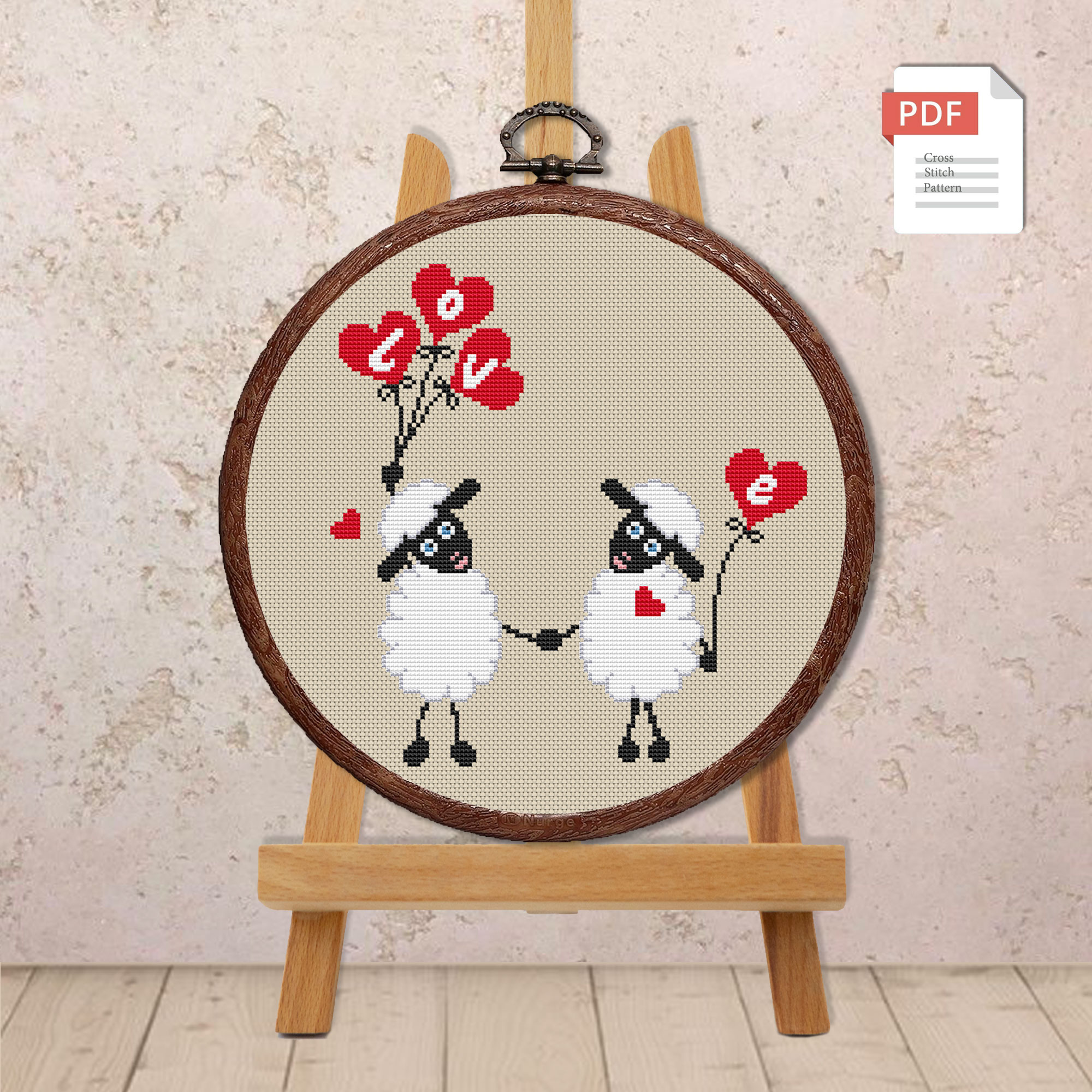 Set of 4 Sheeps in Love Cross Stitch Patterns #vl010 - Image 6