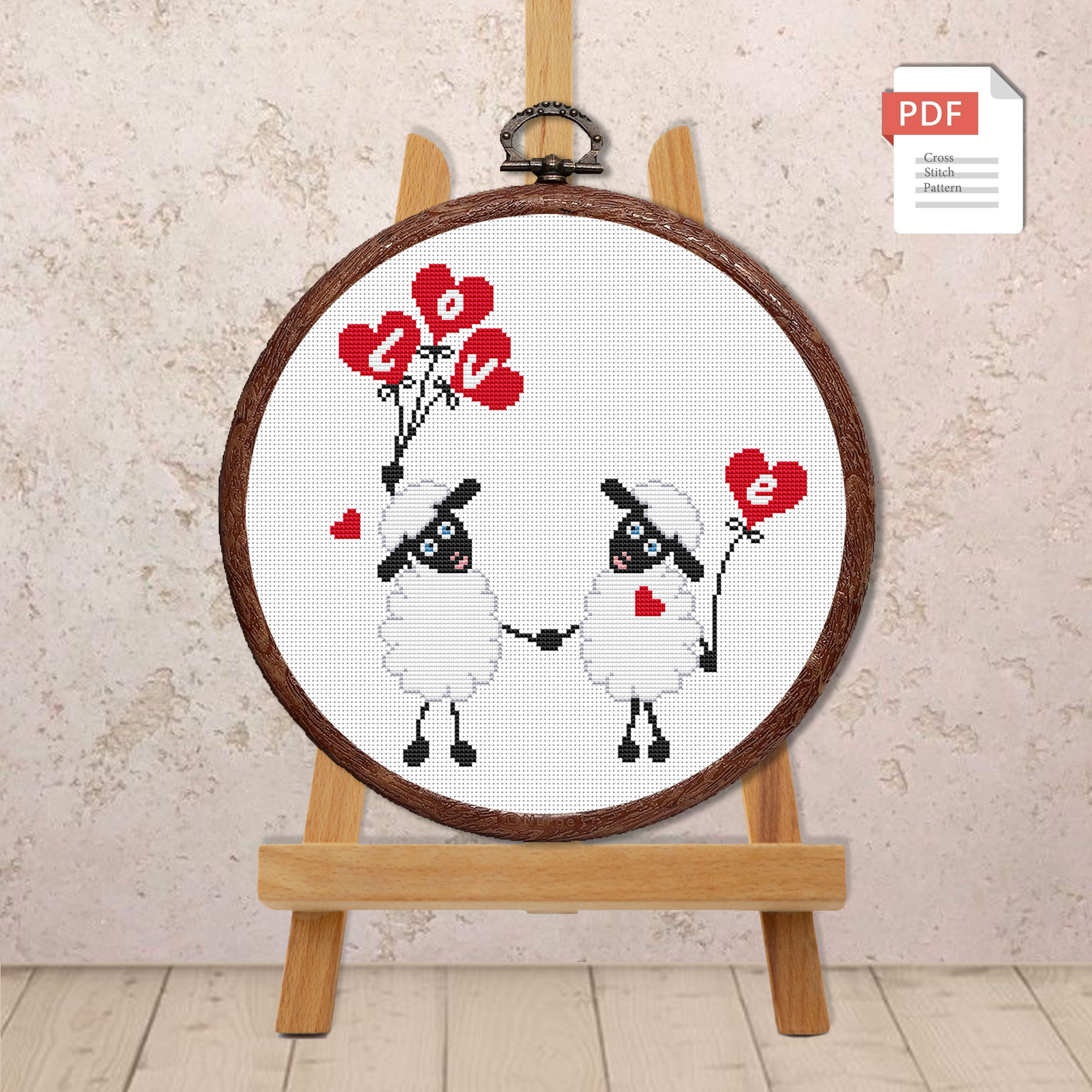 Set of 4 Sheeps in Love Cross Stitch Patterns #vl010 - Image 7