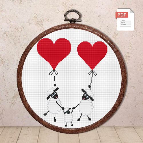 Sheeps in Love Cross Stitch Pattern #vl004