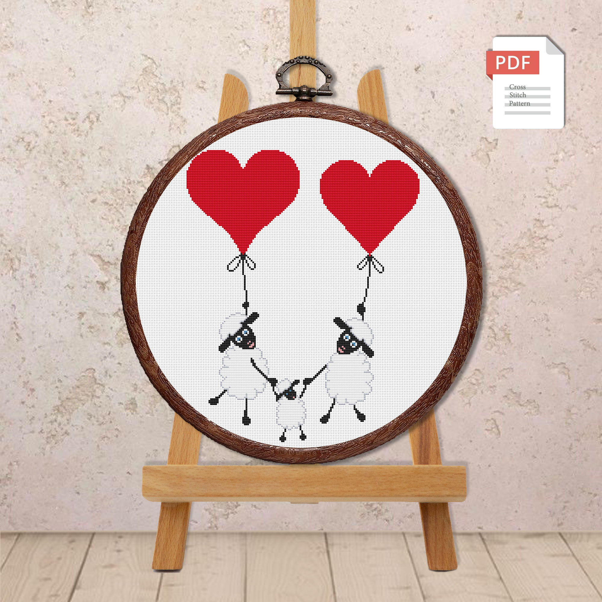 Set of 4 Sheeps in Love Cross Stitch Patterns #vl010 - Image 9
