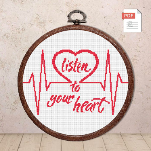 Listen To Your Heart Cross Stitch Pattern #vl007