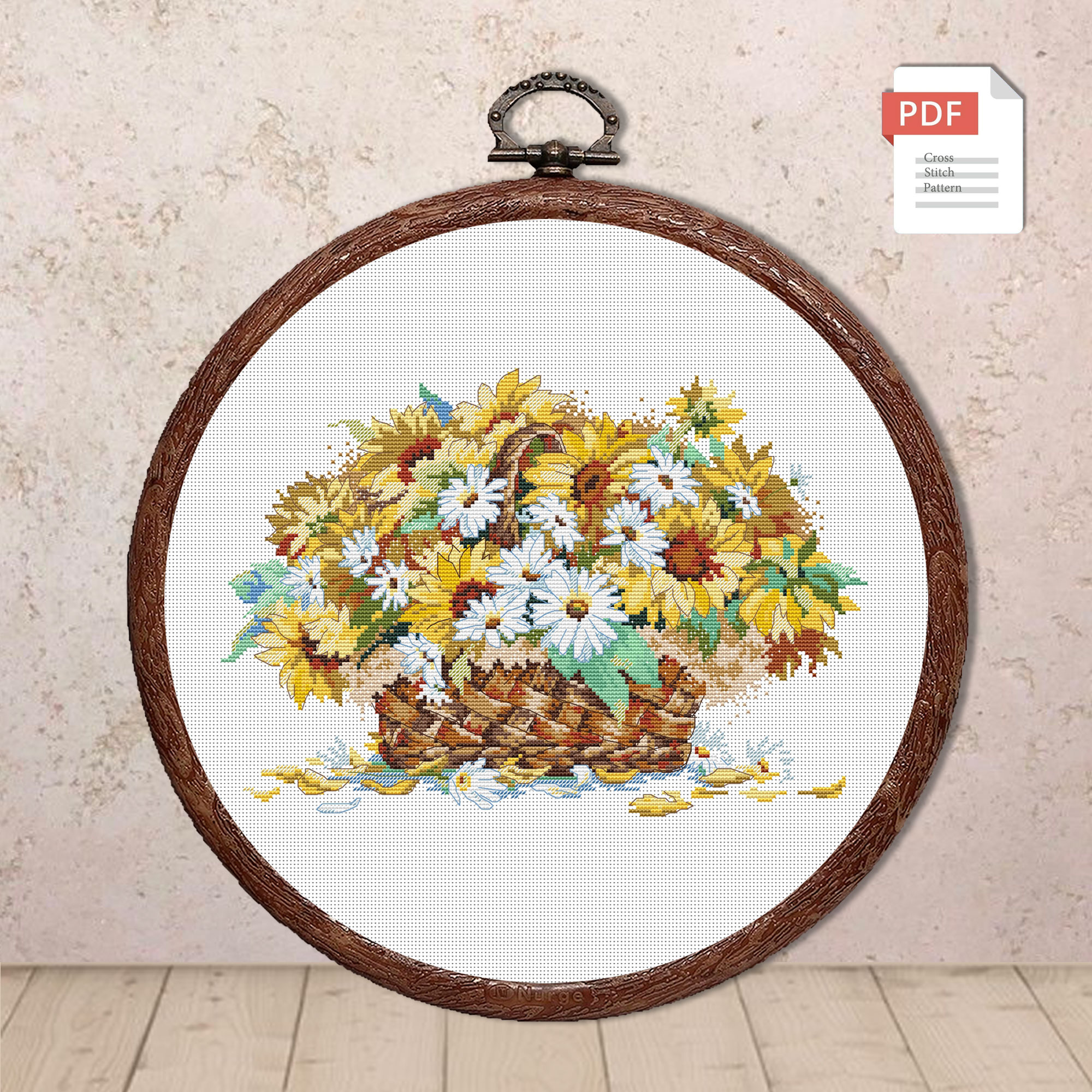 Flowers In A Basket Cross Stitch Pattern #fl.004