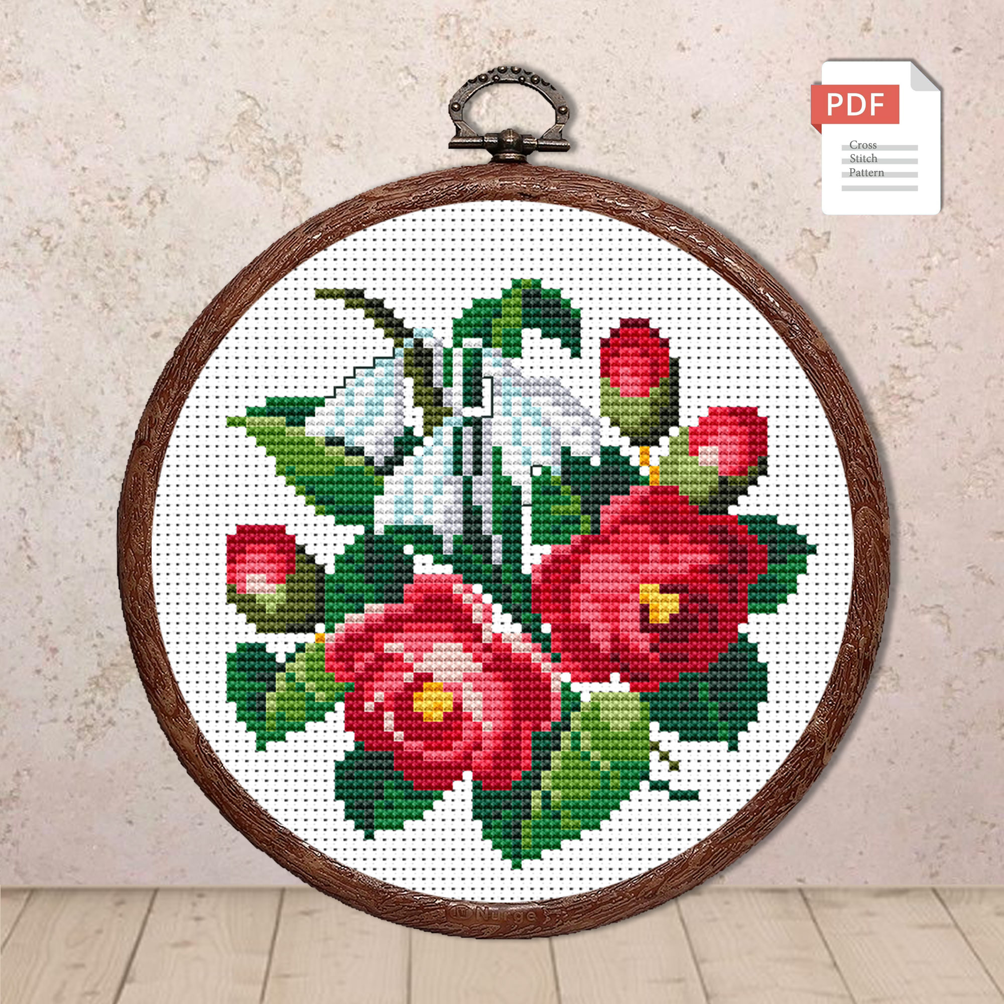 Roses and Snowdrops Cross Stitch Pattern #fl.014