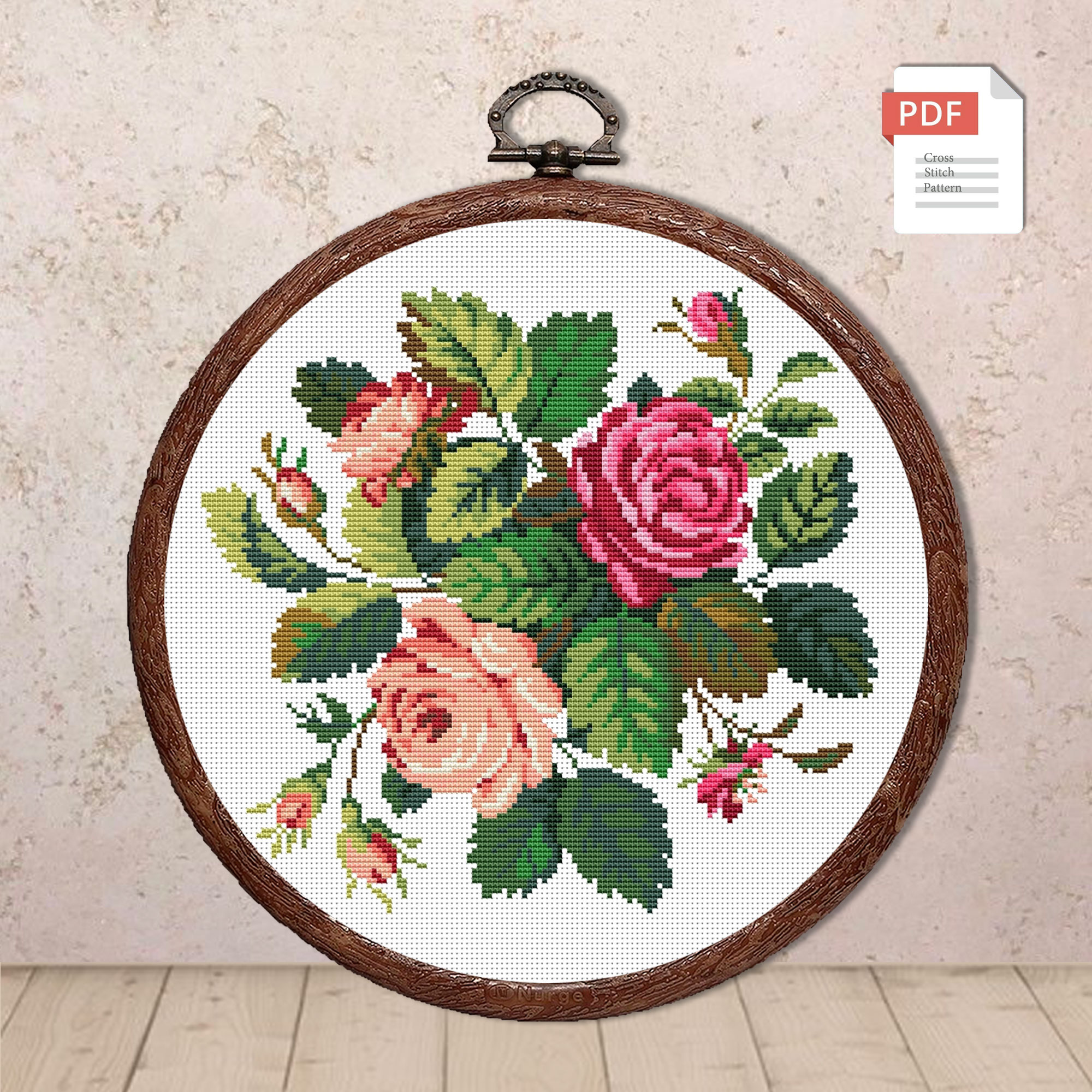 Set of 3 Bouquet of Roses Cross Stitch Patterns #fl.062 - Image 2