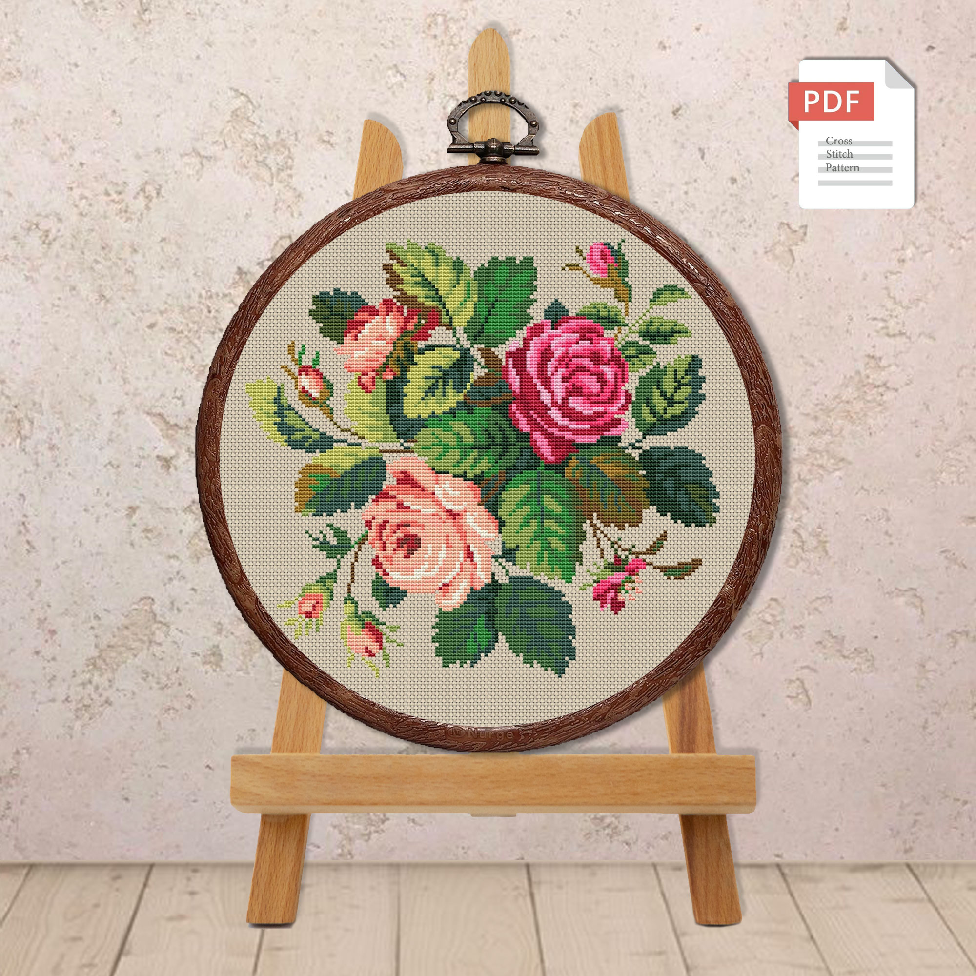 Set of 3 Bouquet of Roses Cross Stitch Patterns #fl.062 - Image 5