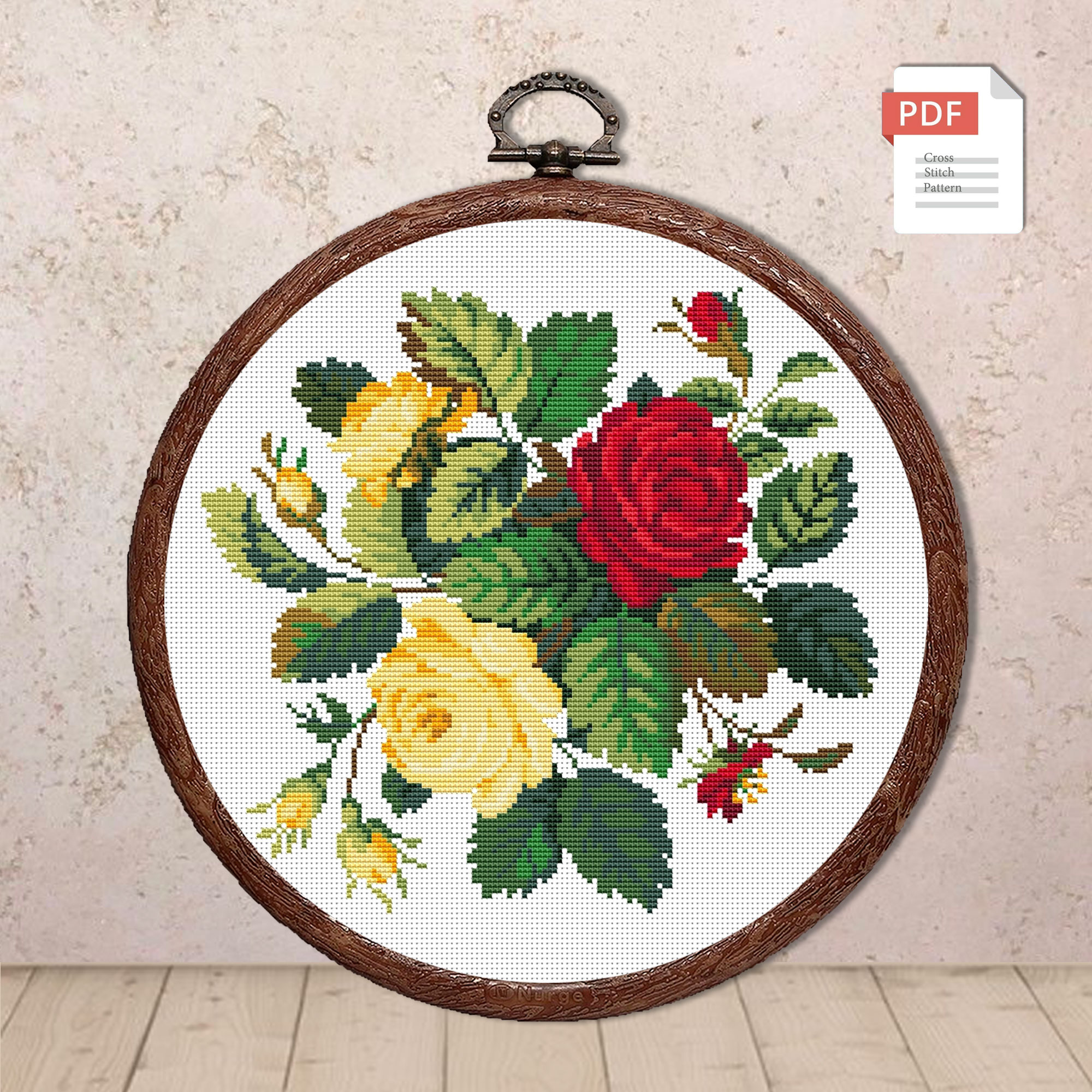 Set of 3 Bouquet of Roses Cross Stitch Patterns #fl.062 - Image 3