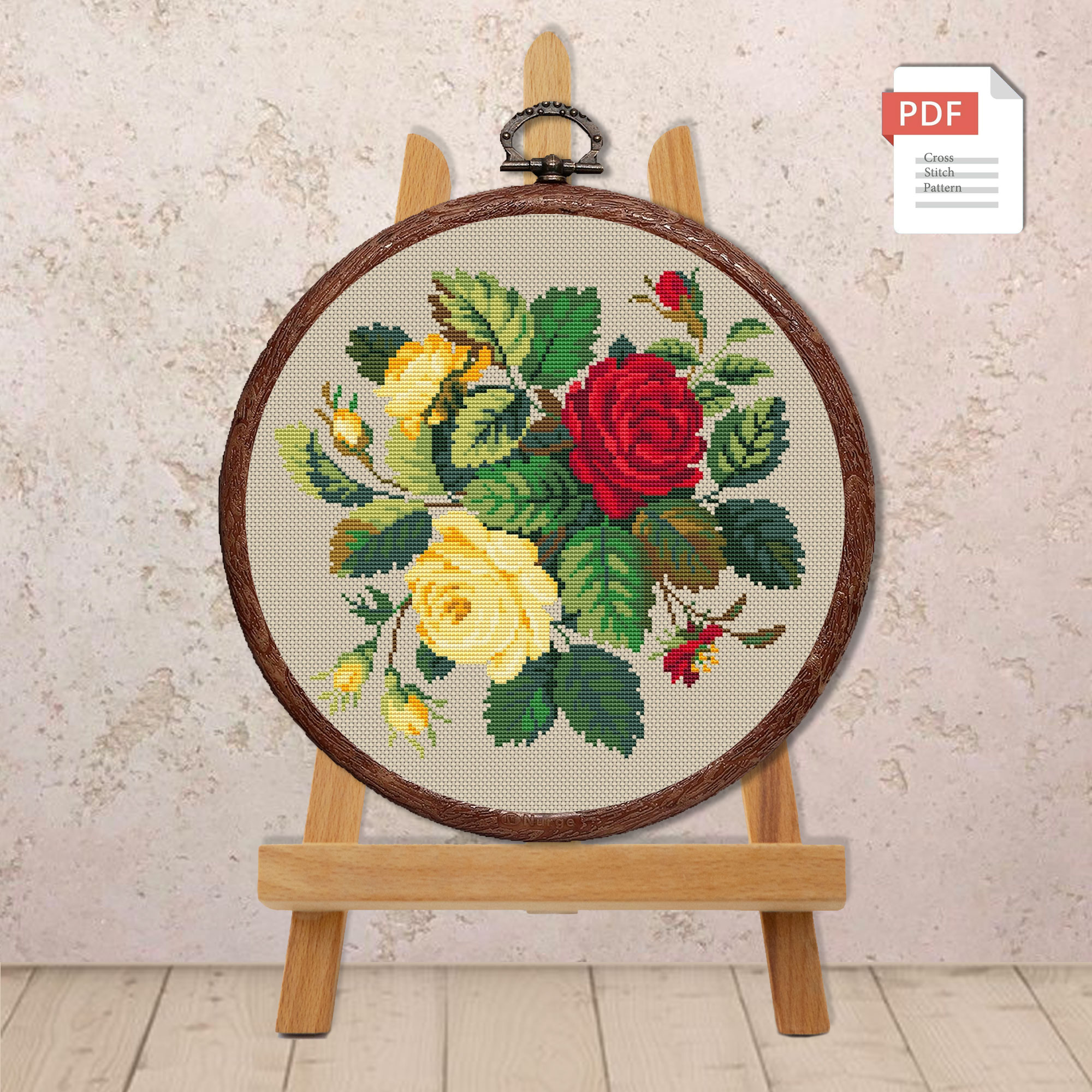 Set of 3 Bouquet of Roses Cross Stitch Patterns #fl.062 - Image 6