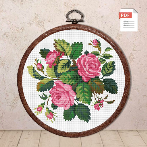 Pink Roses Cross Stitch Pattern #fl.047