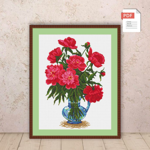 Peonies Cross Stitch Pattern #fl.066