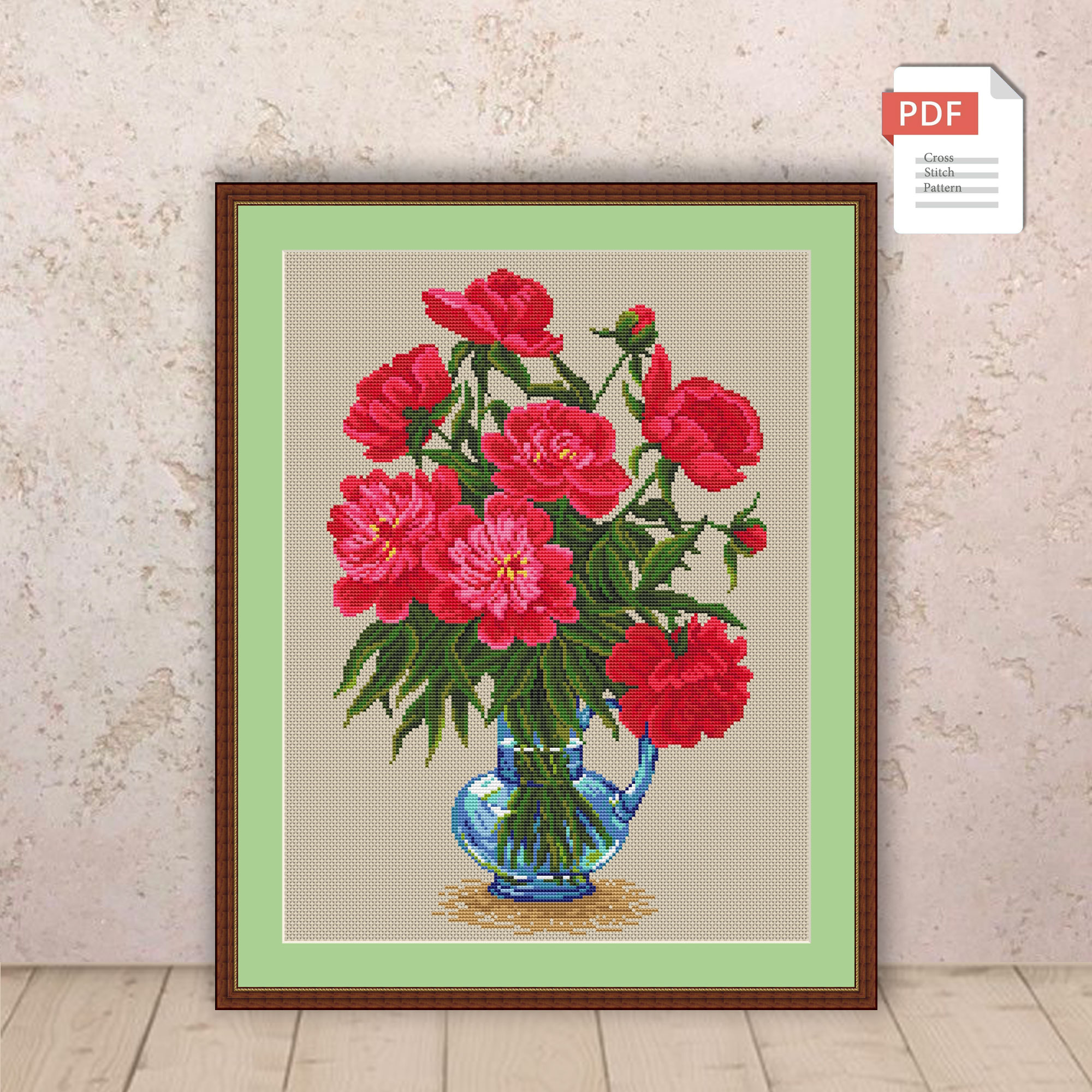 Peonies Cross Stitch Pattern #fl.066 - Image 2