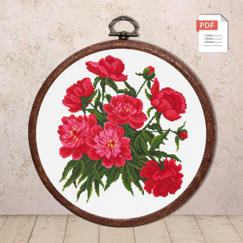 Peonies Cross Stitch Pattern #fl.068