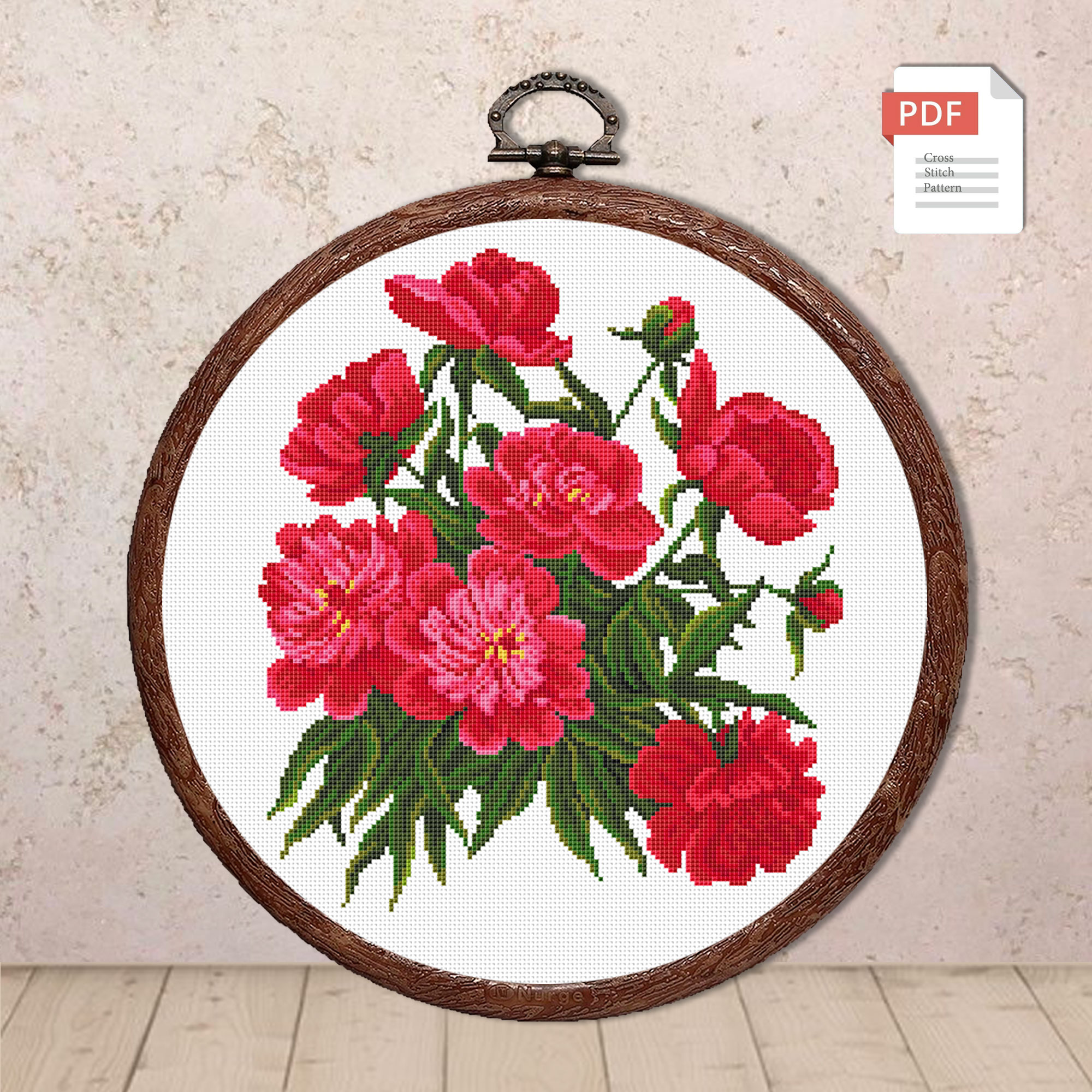 Set of 3 Peonies Peonies Cross Stitch Patterns #fl.071 - Image 2