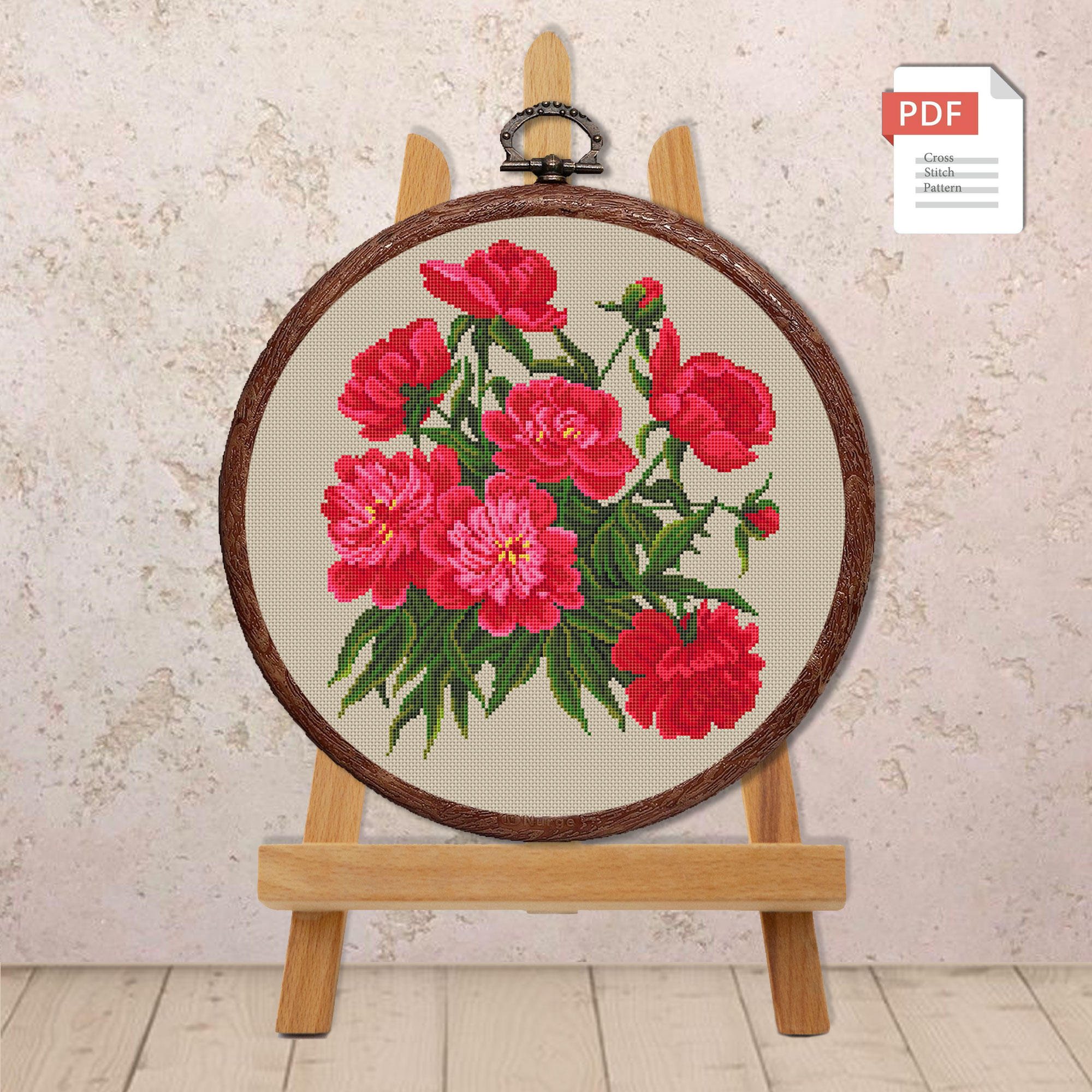 Set of 3 Peonies Peonies Cross Stitch Patterns #fl.071 - Image 5