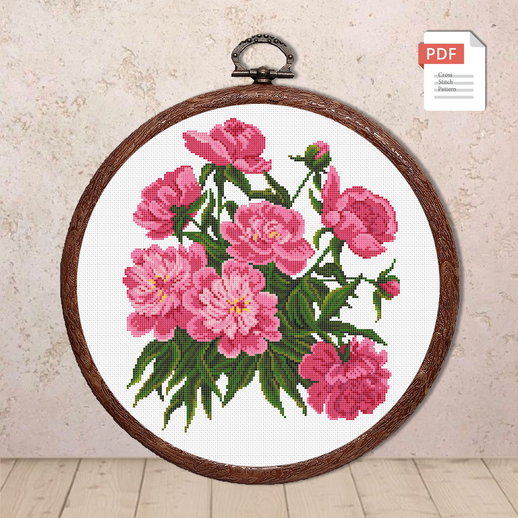 Set of 3 Peonies Peonies Cross Stitch Patterns #fl.071 - Image 3