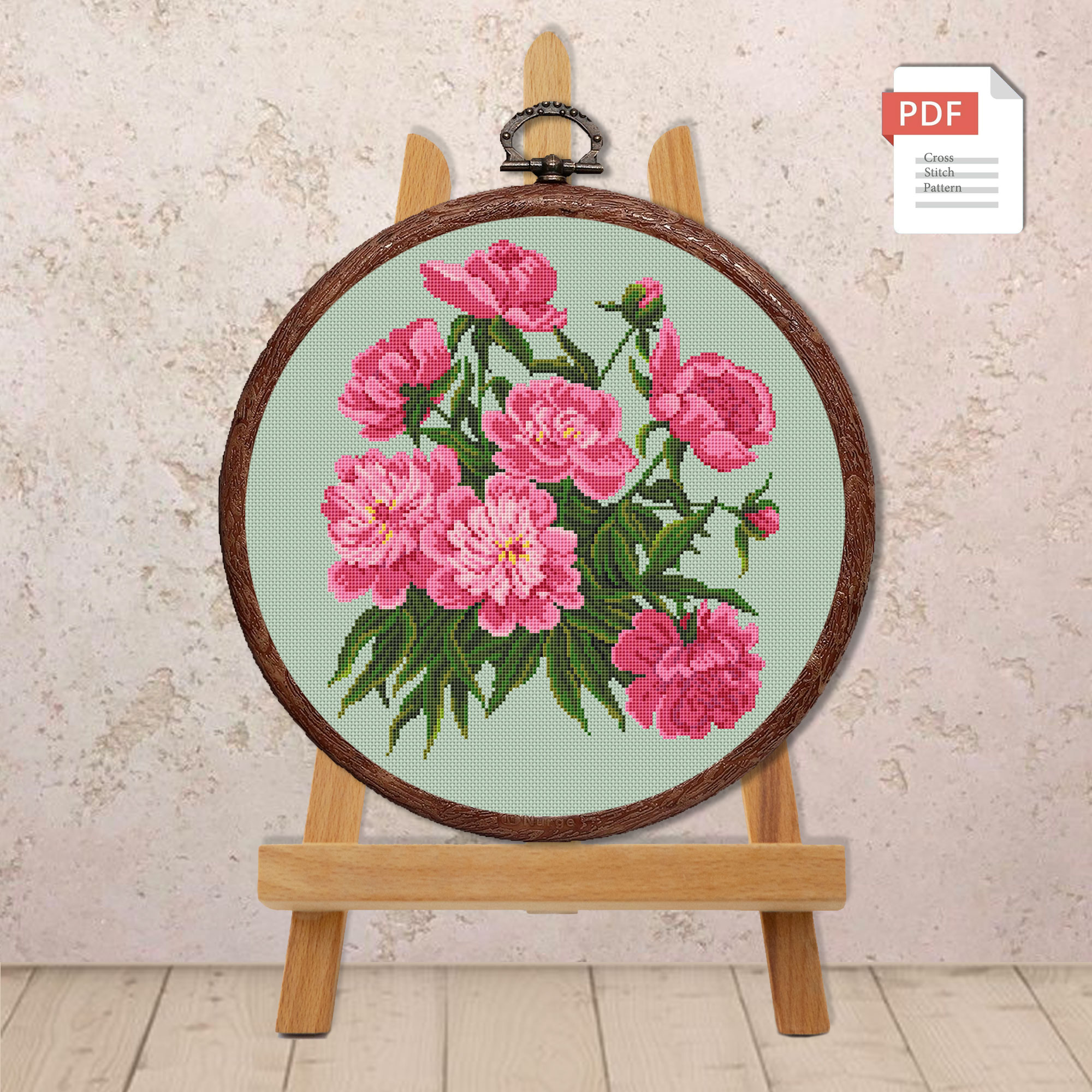 Set of 3 Peonies Peonies Cross Stitch Patterns #fl.071 - Image 6
