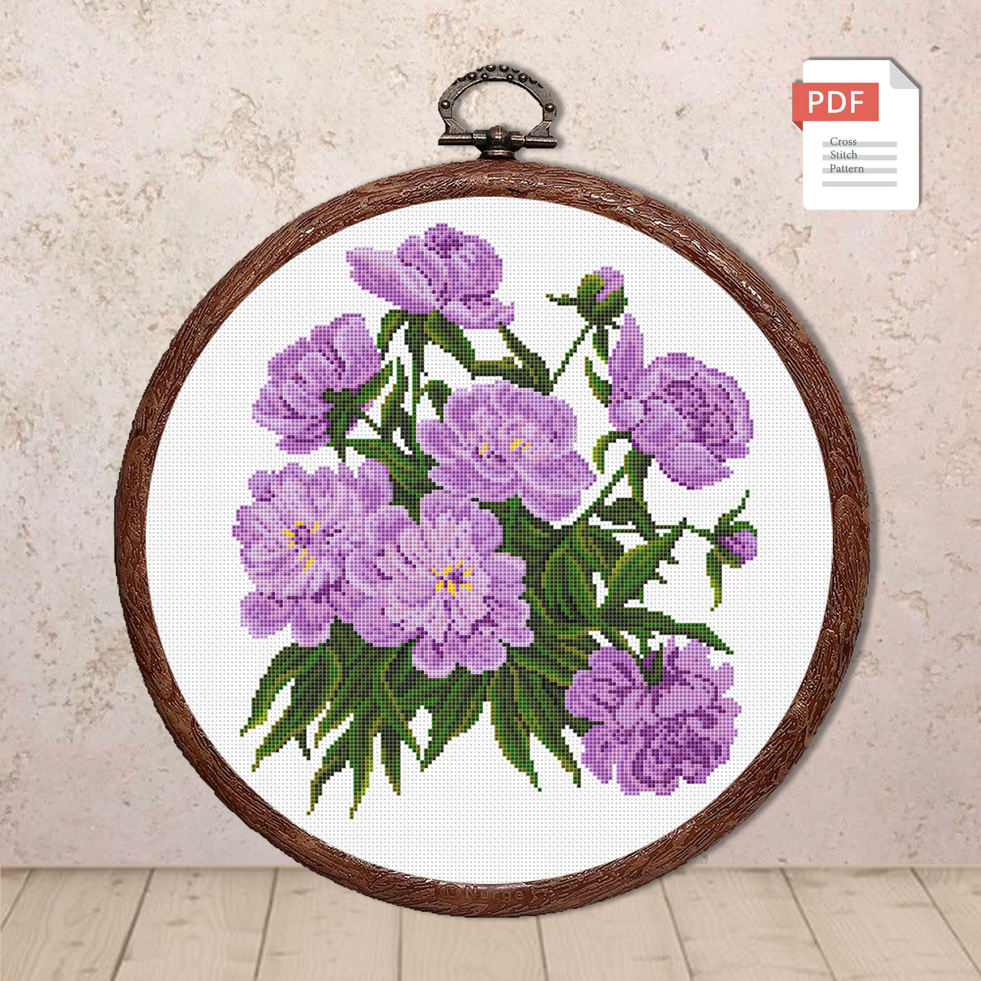 Set of 3 Peonies Peonies Cross Stitch Patterns #fl.071 - Image 4