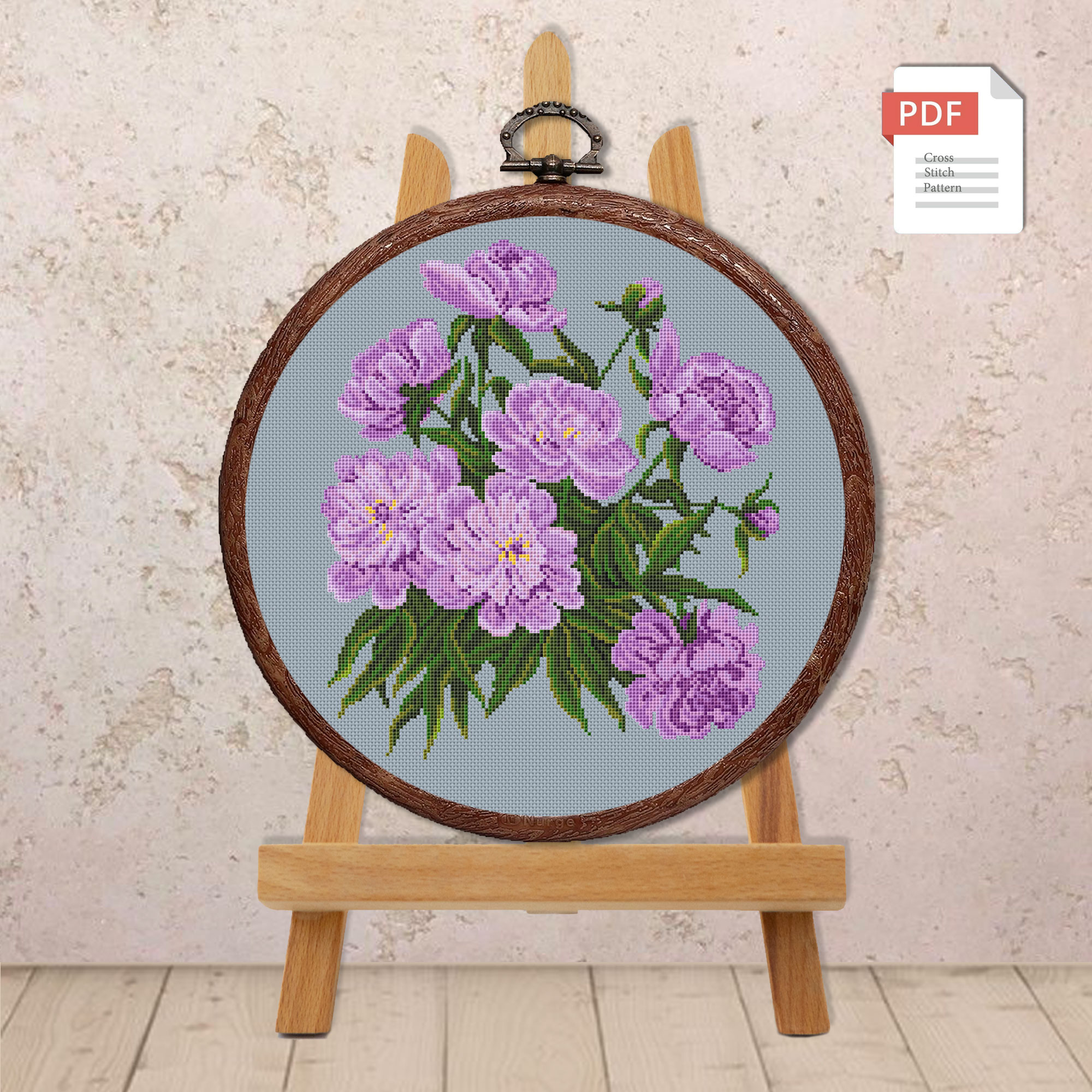 Set of 3 Peonies Peonies Cross Stitch Patterns #fl.071 - Image 7