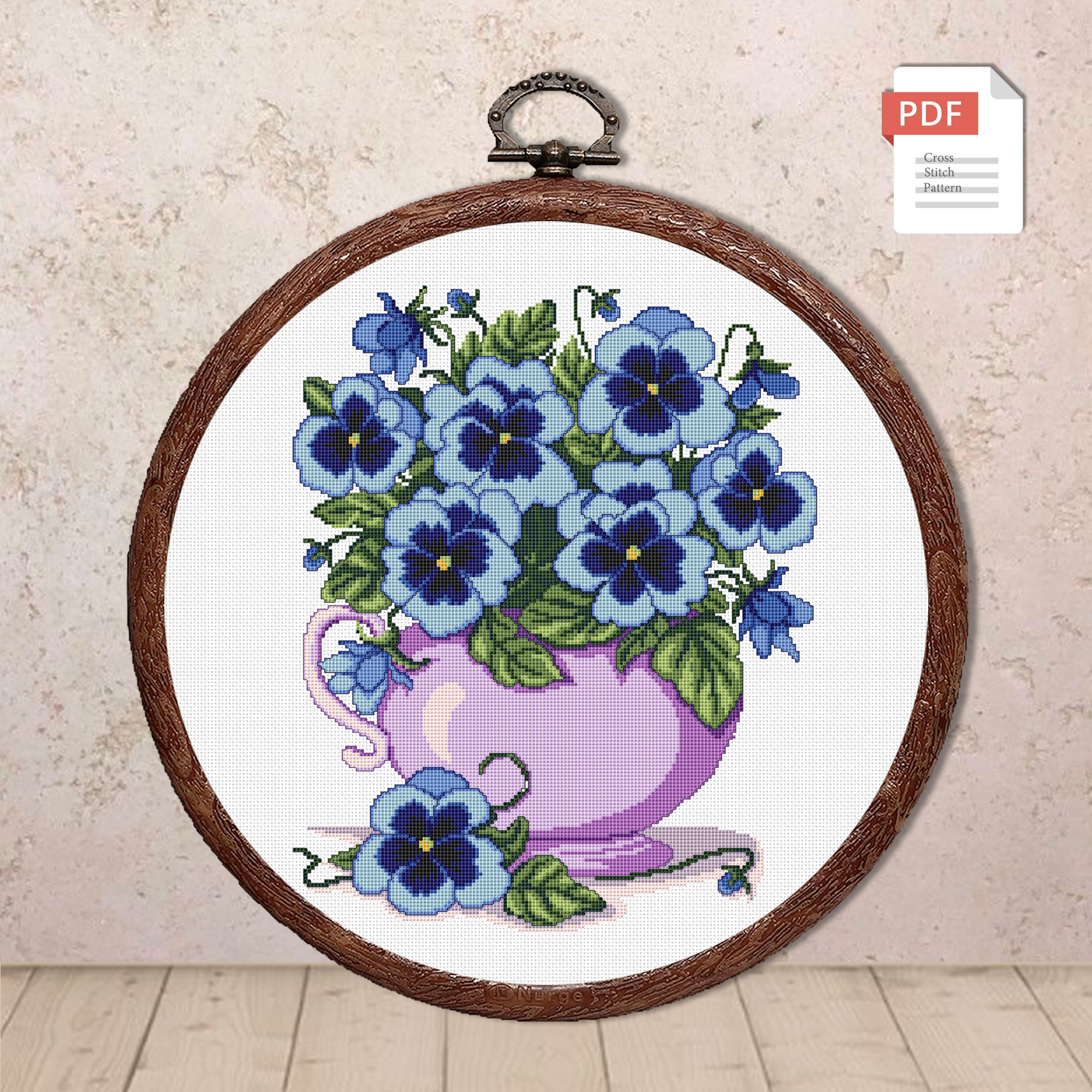 Blue Pansy Cross Stitch Pattern #fl.085
