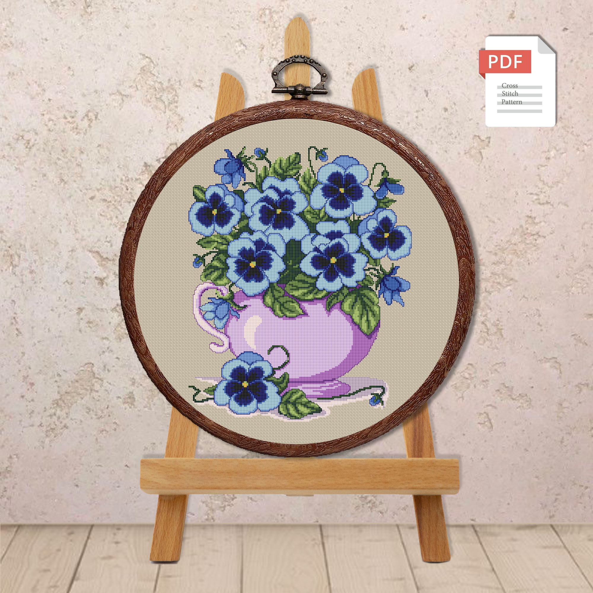 Blue Pansy Cross Stitch Pattern #fl.085 - Image 2