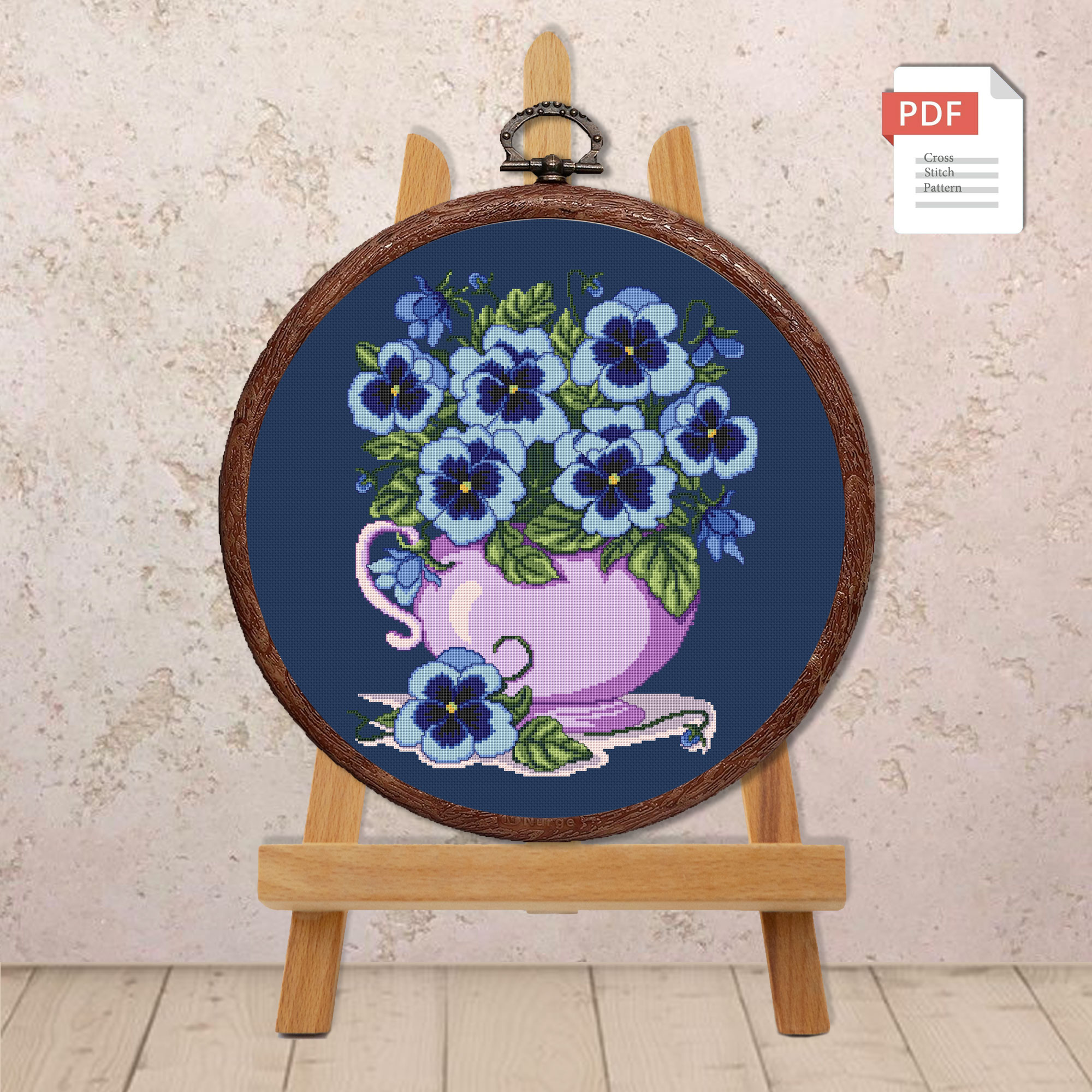 Blue Pansy Cross Stitch Pattern #fl.085 - Image 3