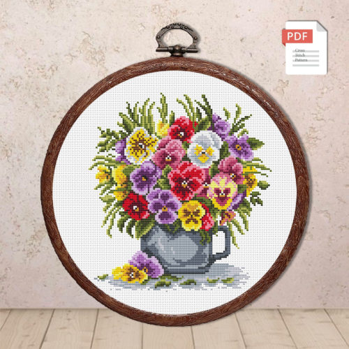 Vintage Pansy Cross Stitch Pattern #fl.086