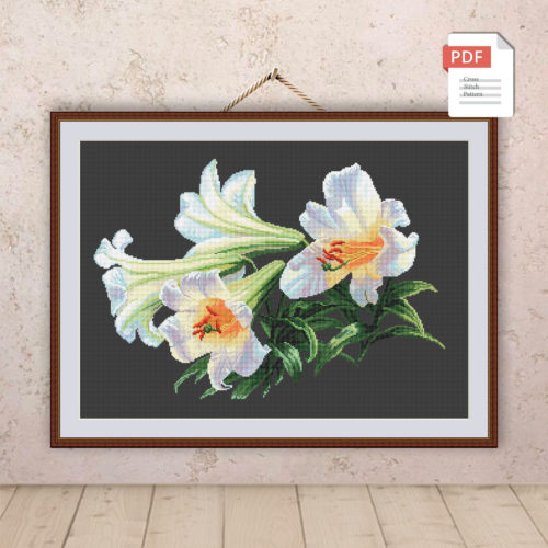 White Lilies Cross Stitch Pattern #fl.092
